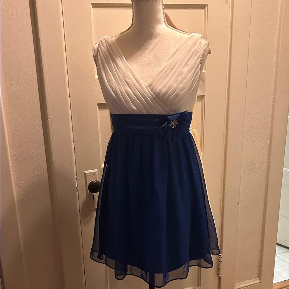 Elegant Eden Cream and Blue Dress